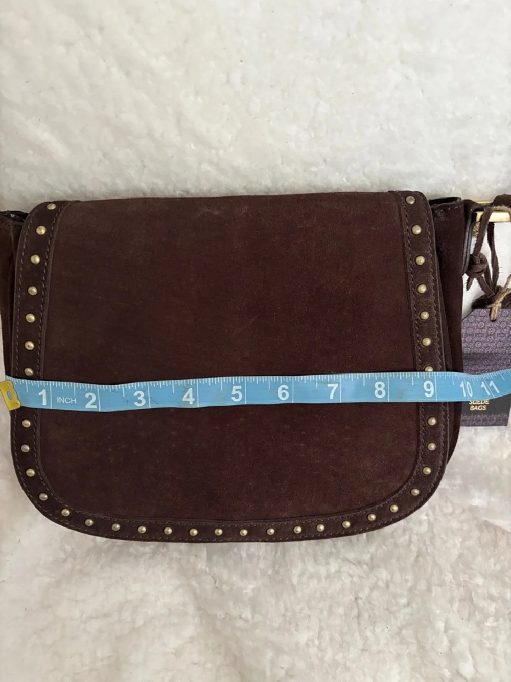 Suede Stud-Trim Crossbody Bag - Dark Brown